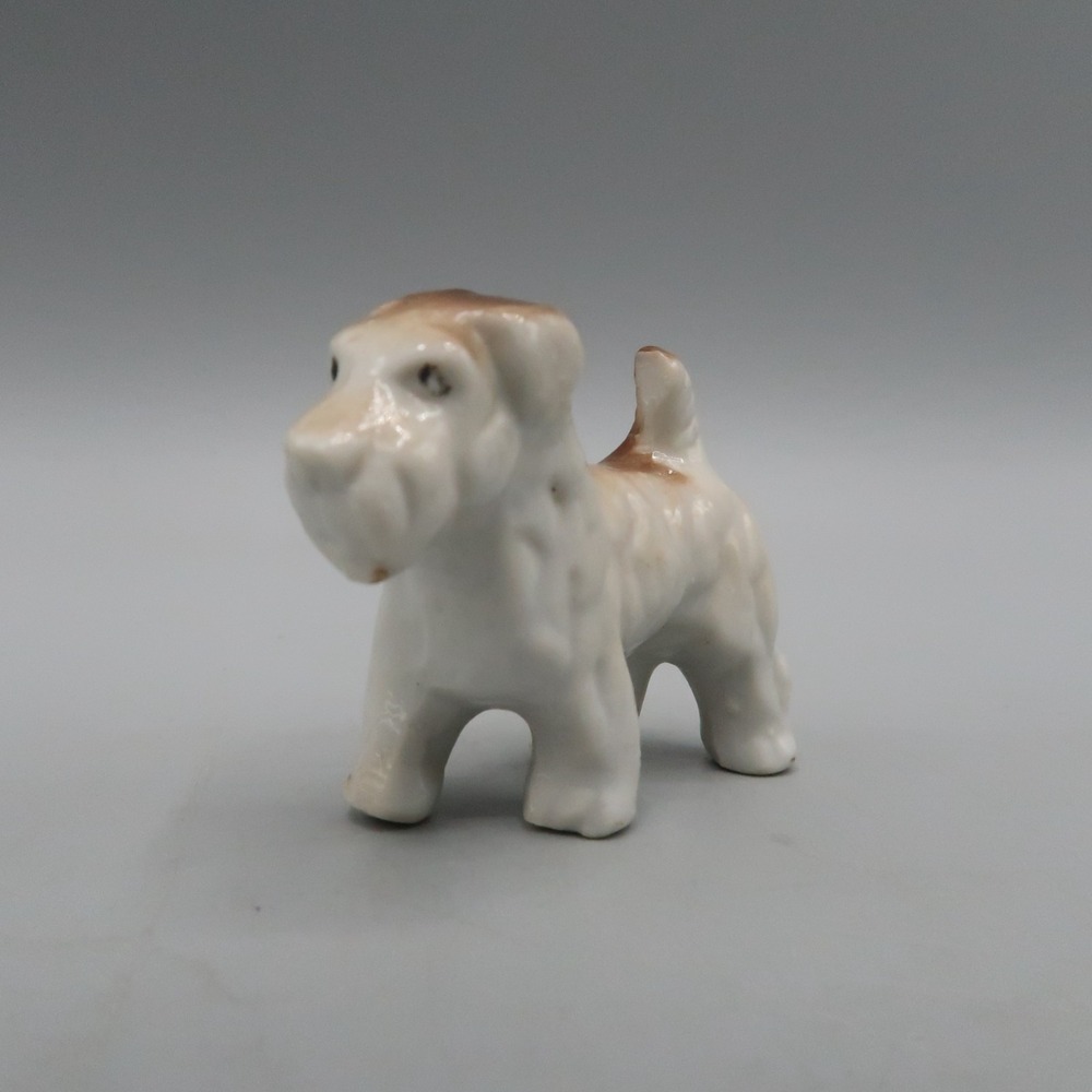 Wire Fox‎ Terrier Porcelain Ceramic Figure Vintage Miniature 2" White Brown